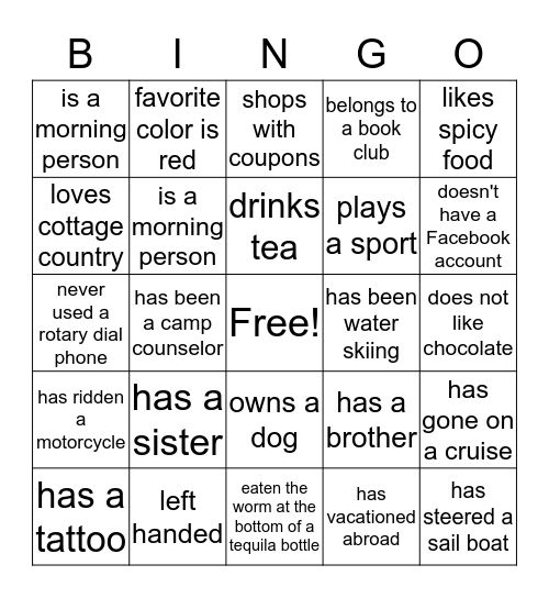 Get to Know You Bingo Card