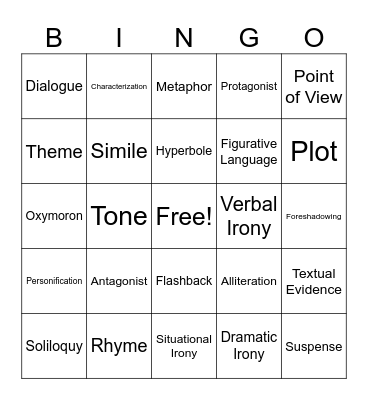 Literary Terms Bingo Card