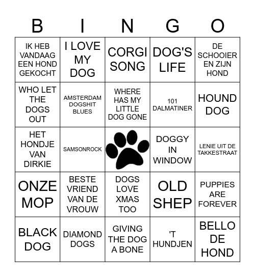 DOGSONGS Bingo Card