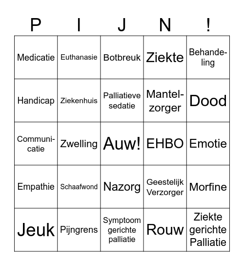 Pijn Bingo Card