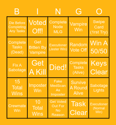 Among Us Bingo Card