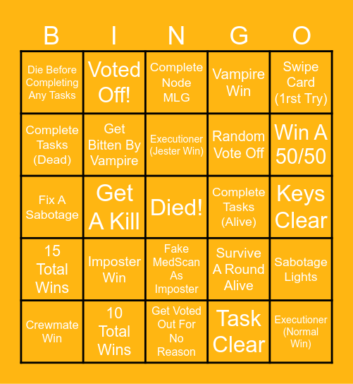 Among Us Bingo Card