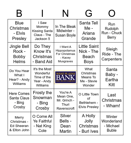 Christmas Blackout Bingo Card