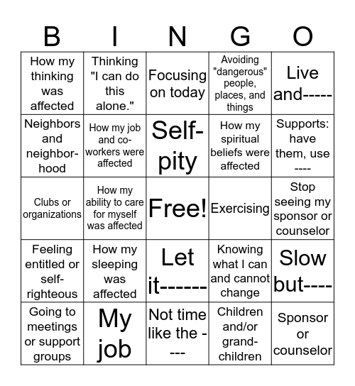 Recovery bingo instructions