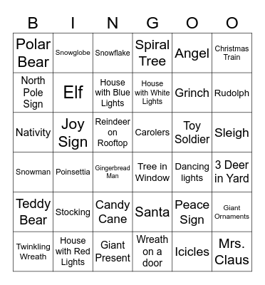 Christmas Decorations Scavenger Hunt Bingo Card