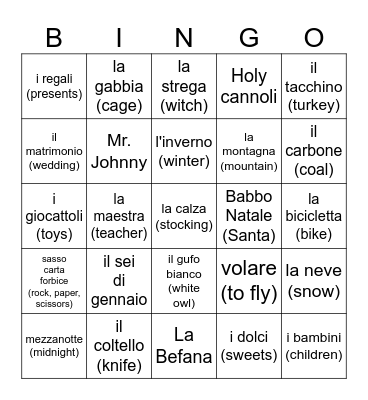 LA BEFANA VIEN DI NOTTE Bingo Card