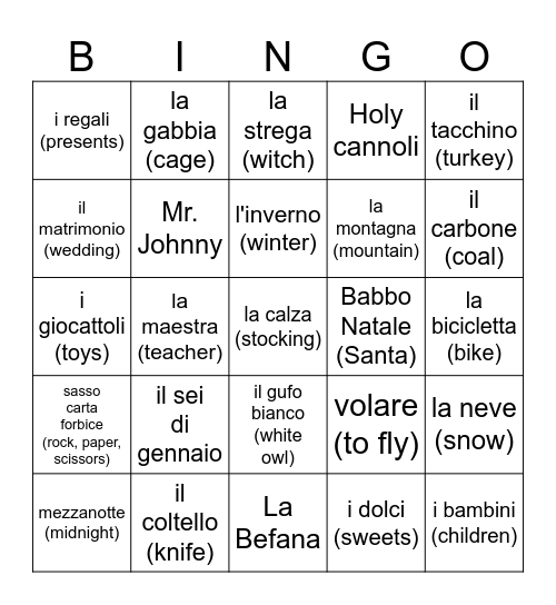 LA BEFANA VIEN DI NOTTE Bingo Card