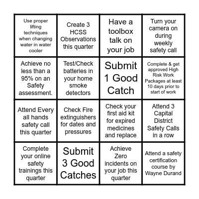 LeChase Safety Awareness Bingo Card