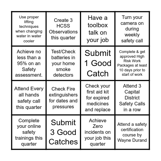 LeChase Safety Awareness Bingo Card