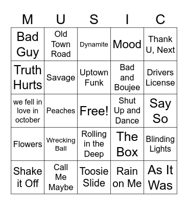 10 and Beyond Hits Bingo Card