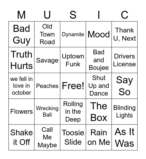 10 and Beyond Hits Bingo Card