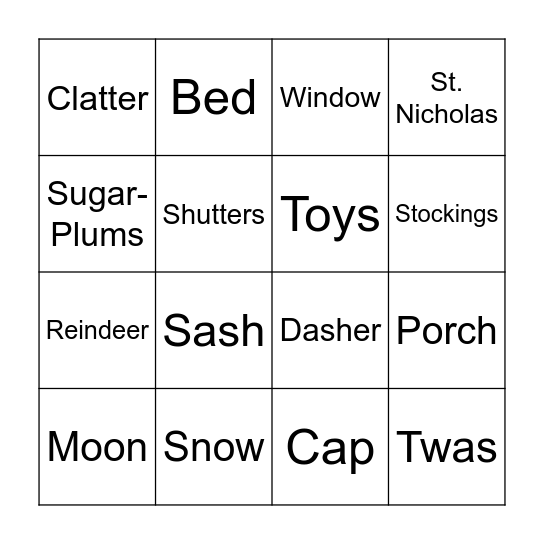 FSPC Holiday Story Bingo Card