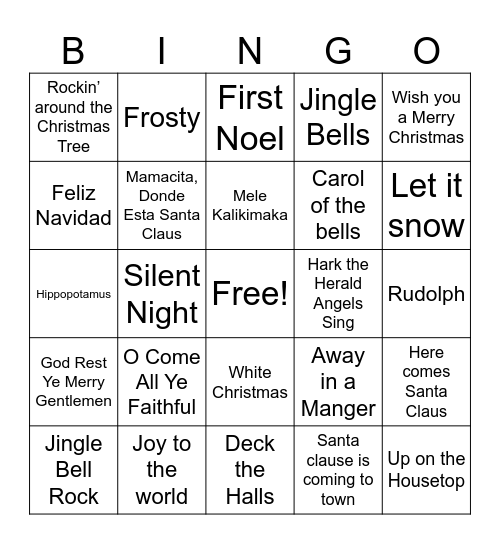 Christmas Carol Bingo Card