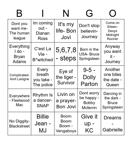 Bad Santa 80, 90, 00 & Bangers Bingo Card