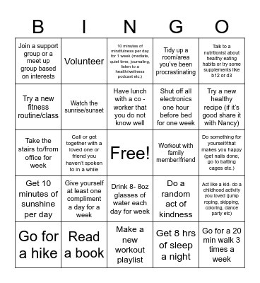 January 2024 Wellness Bingo Card