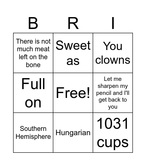 BRINGO Bingo Card