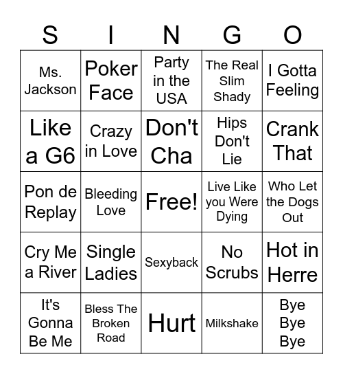 Storm Club Baseball 2000's SINGO Bingo Card