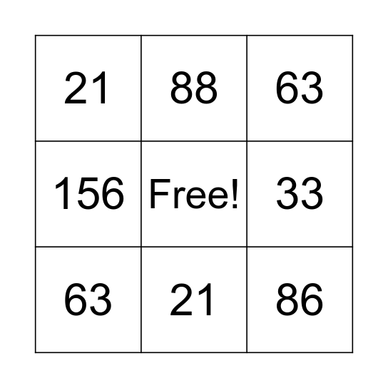 Long Division BINGO Card