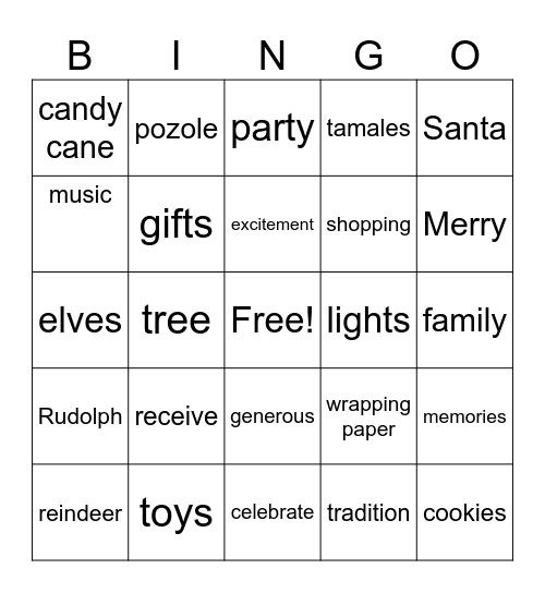 holiday bingo Card