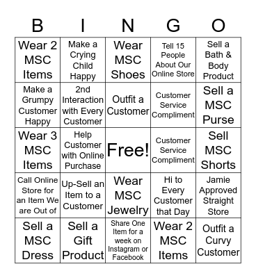 My Sister's Closet Bingo Card