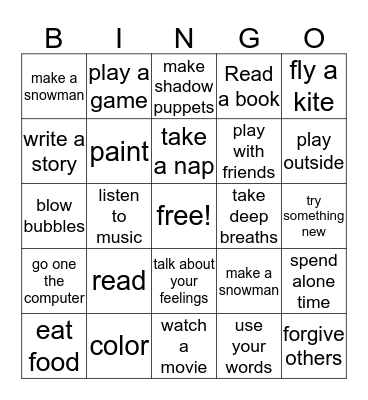 Ways to control your anger Bingo Card