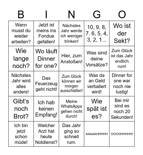 Silvester Bingo Card
