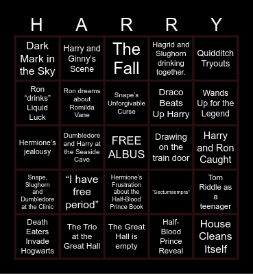 HALF-BLOOD PRINCE Bingo Card