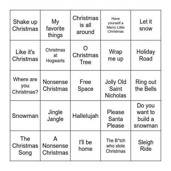 New Age Christmas Bingo Card