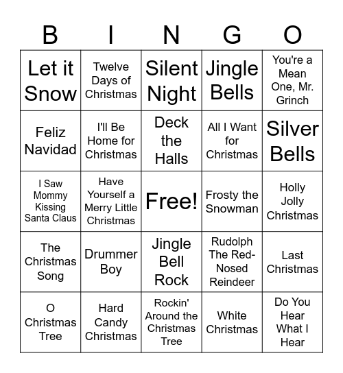 Christmas Music Bingo Card