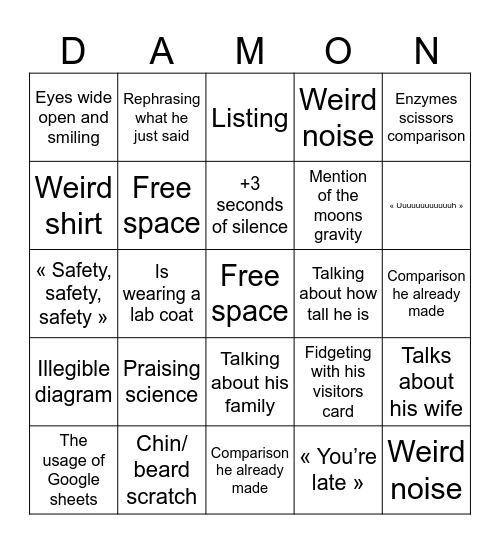 Mr. Damon bingo Card