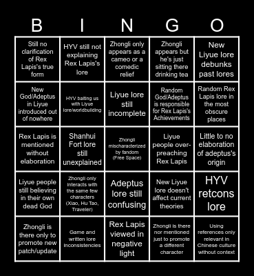 HYV's ZhongIi Slander Bingo Card