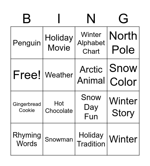 Winter Writing Bingo Card
