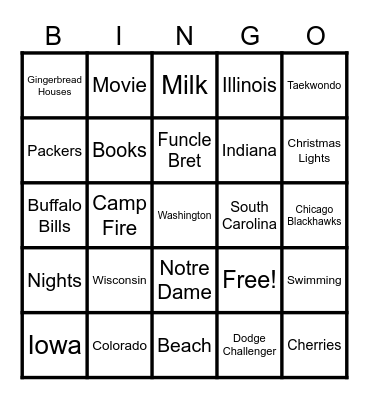 Wagner Family Bingo Card