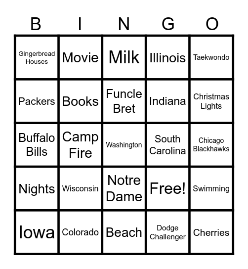 Wagner Family Bingo Card