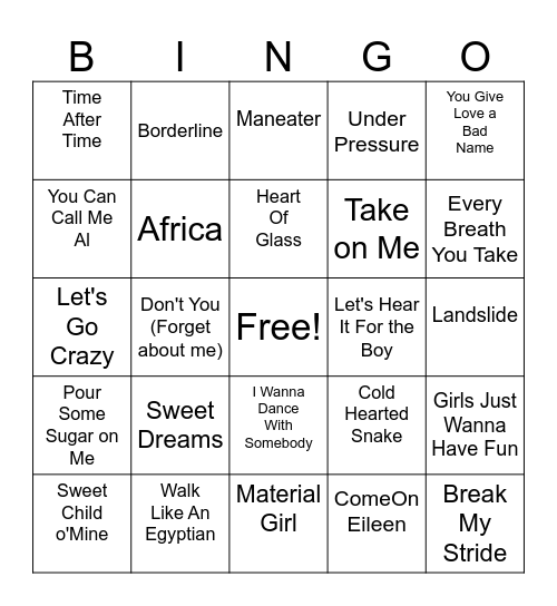 80s Bingo Card