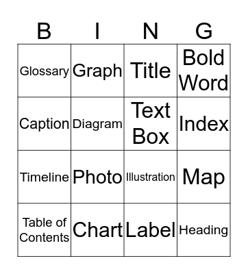 Text Features Bingo Card