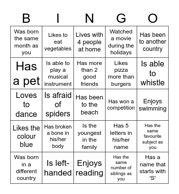 Get-to-Know-You Bingo! Bingo Card