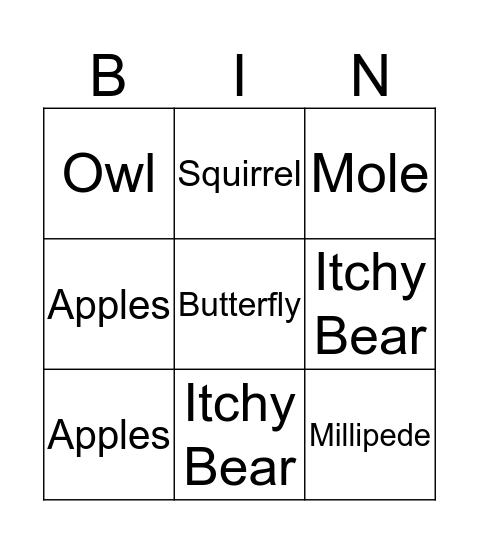 Itchy Bear Bingo  Bingo Card