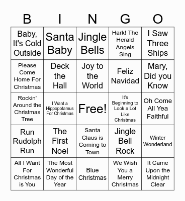 Christmas Carol Bingo Card