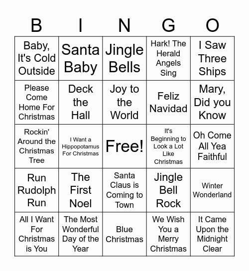 Christmas Carol Bingo Card