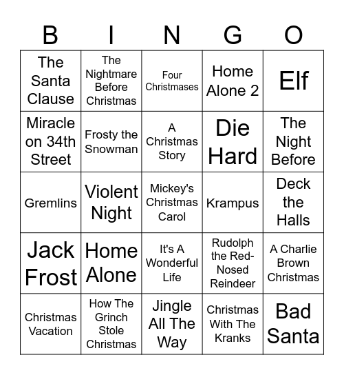 Christmas Movies Bingo Card