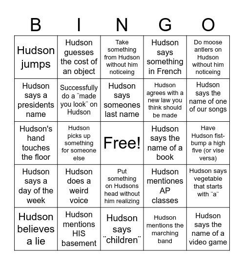 Hudson Bingo Card