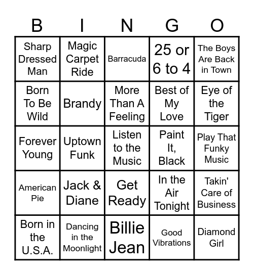 ROCK-N-ROLL BINGO (2) Bingo Card