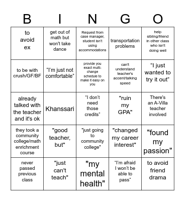 Schedule Change Request Bingo Card