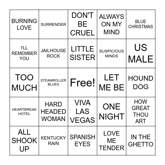 ELVIS Bingo Card