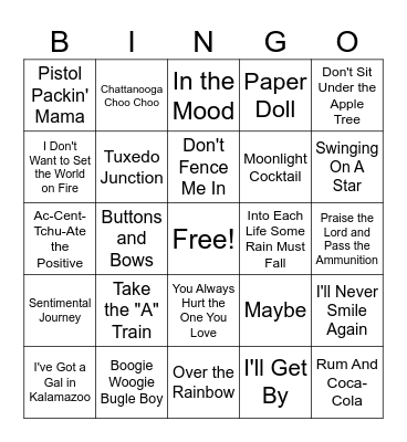 40s Songs Bingo Card