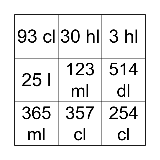 űrmérték Bingo Card