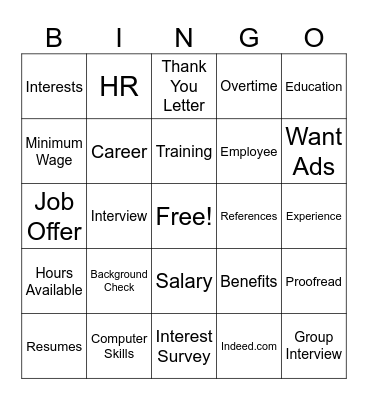 Employment Bingo Card
