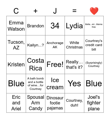 Russ-INGO Bridal Bingo Card