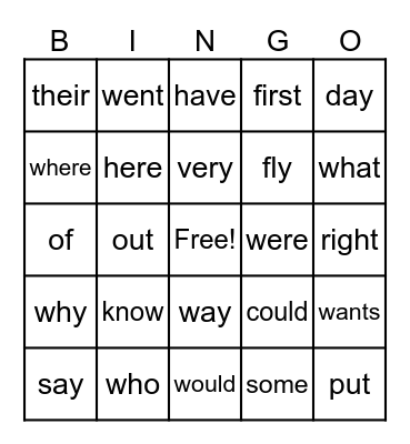 Word Bingo Card